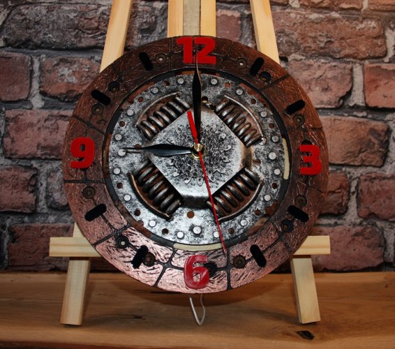 Zegar tarcza sprzęgła scrap metal art 23cm loft patyna