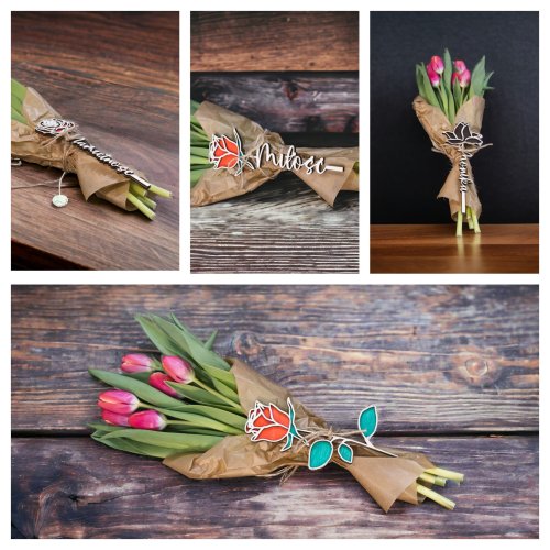 Drewniany kwiatek - dodatek do bukietu - DZIEŃ KOBIET, WALENTYNKI