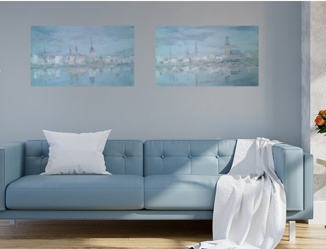 Panorama Rygi, ręcznie malowany obraz olejny