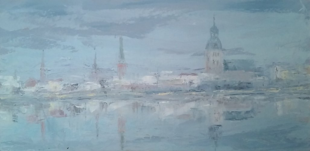 Panorama Rygi, ręcznie malowany obraz olejny