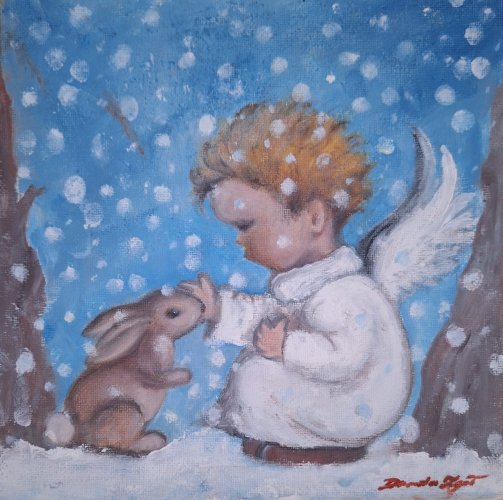 Aniołek, ręcznie malowany obraz olejny