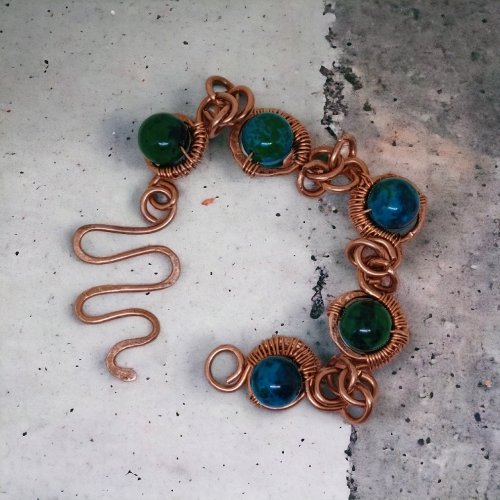 Bransoletka z czystej miedzi i Chryzokoli