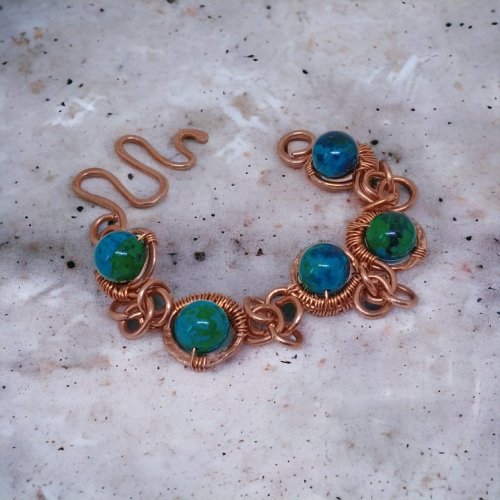 Bransoletka z czystej miedzi i Chryzokoli
