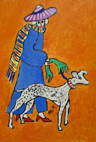 obraz olejny ręcznie malowany babcia z pieskiem