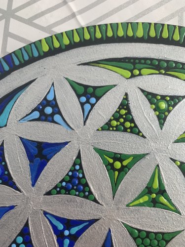 Mandala Tęczowej Harmonii - Kwiat życia ręcznie malowana 30cm certyfikat