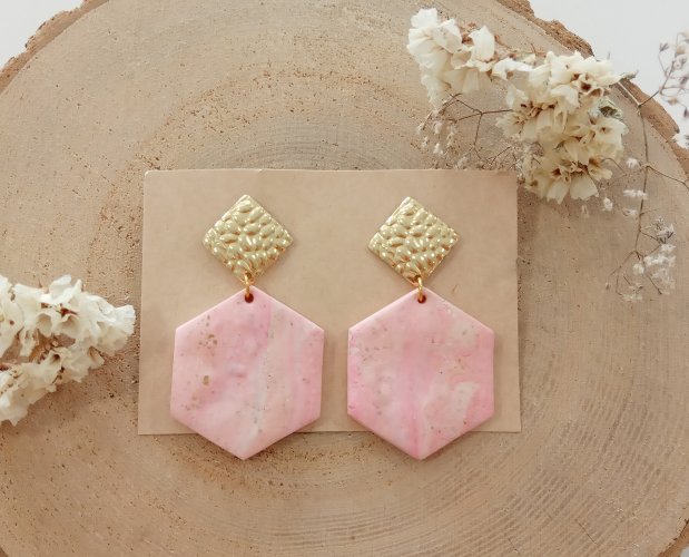 Kolczyki różowe hexagony