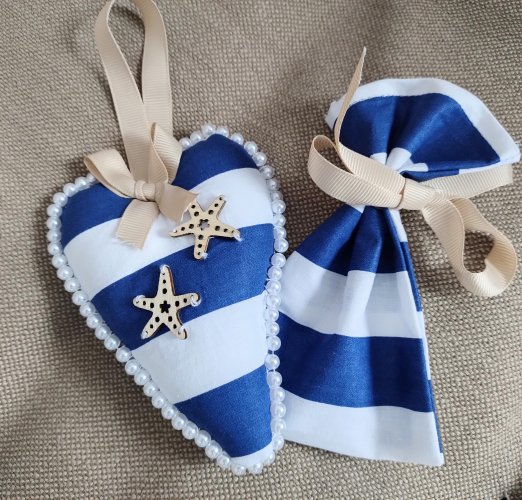 Serce z woreczkiem na kartę podarunkową, styl marynarski, morze, dekoracyjny, box prezentowy