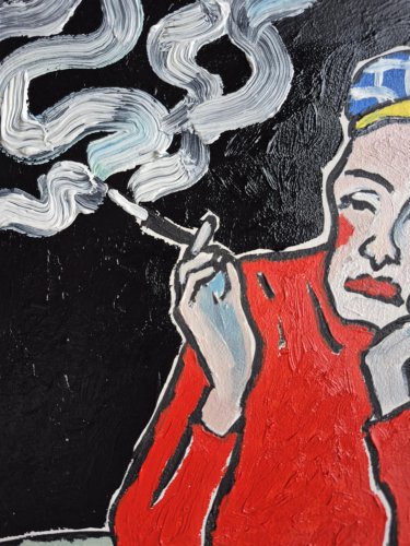 obraz olejny ręcznie malowany babcia myśli unoszą się wolniej niż dym