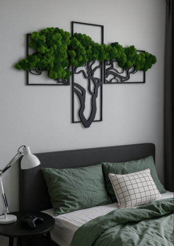 Tryptyk bonsai drzewko z mchem chrobotkiem 60x100 obraz ażurowy