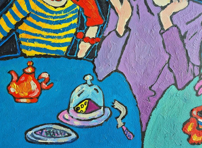 obraz olejny ręcznie malowany trzy divy plotkują