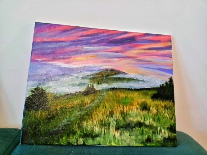 Obraz akrylowy „Zachód słońca – droga na Babią Górę” | ręcznie malowany | pejzaż górski