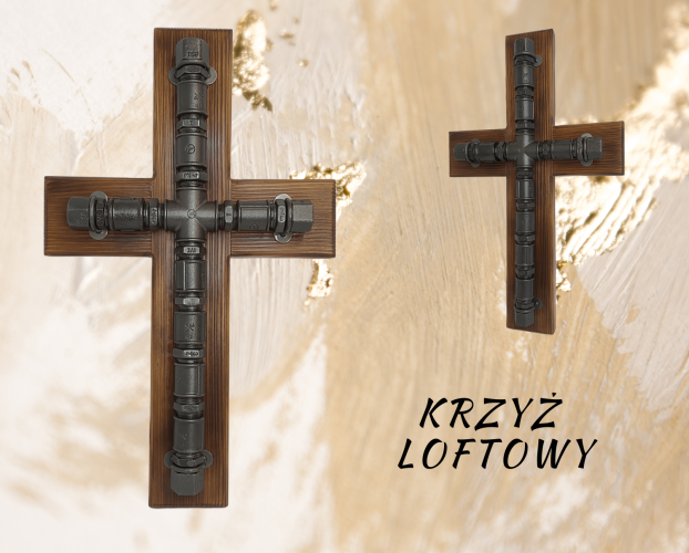 Krzyż Loftowy – artystyczna dekoracja ścienna metal i drewno