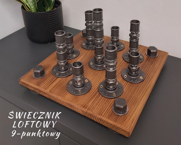 Świecznik loftowy 9-punktowy – industrialna elegancja – rękodzieło