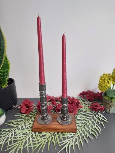 Świecznik loftowy 2-punktowy – rękodzieło | dekoracja industrialna / loft typ: F002_1-W2