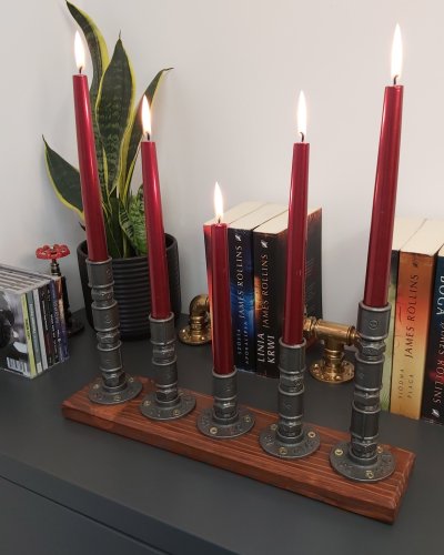 Świecznik loftowy 5-punktowy – rękodzieło | dekoracja industrialna / loft typ: F005_2-W2