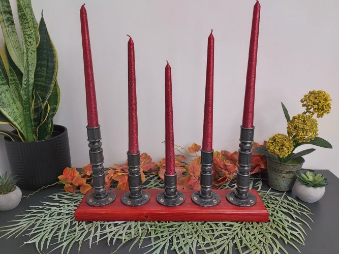 Świecznik loftowy 5-punktowy – rękodzieło | dekoracja industrialna / loft typ: F005_2-W3