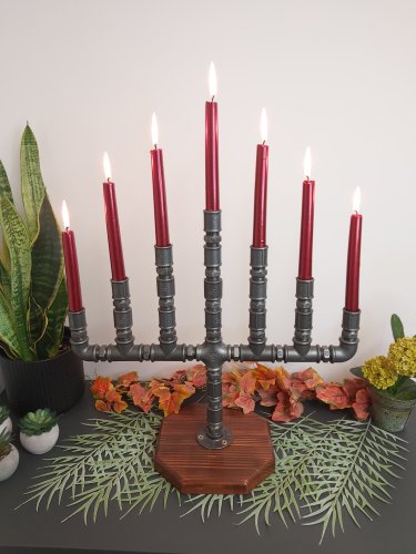 Świecznik loftowy 7-punktowy – rękodzieło | dekoracja loft - typ: F007_-W2