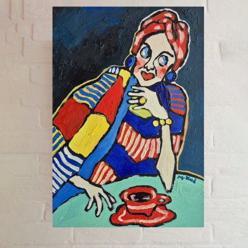 obraz olejny ręcznie malowany kobieta która słucha siebie