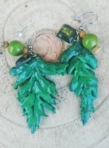 Kolczyki handmade inspirowane paprotką z glinki polimerowej | Słonecznik w żywicy Resin Pro | Stal nierdzewna | Biżuteria boho | Idealne na prezent