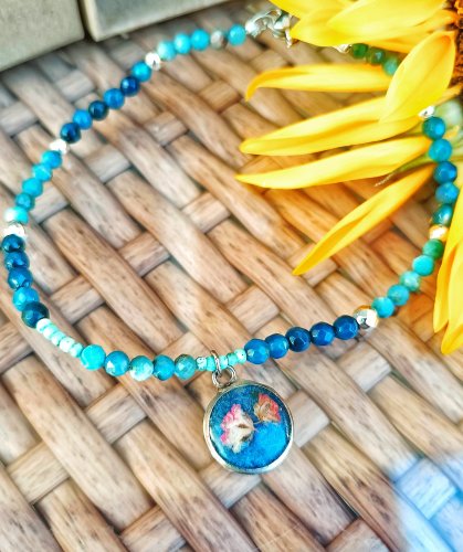 Bransoletka handmade z agatem, apatytem i prawdziwą gipsówką | Naturalne kamienie | Biżuteria z żywicy Resin Pro | Idealna na prezent