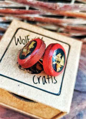 Drewniane kolczyki handmade ze słonecznikiem i żywicą Resin Pro | Prawdziwe kwiaty | 1,7 cm