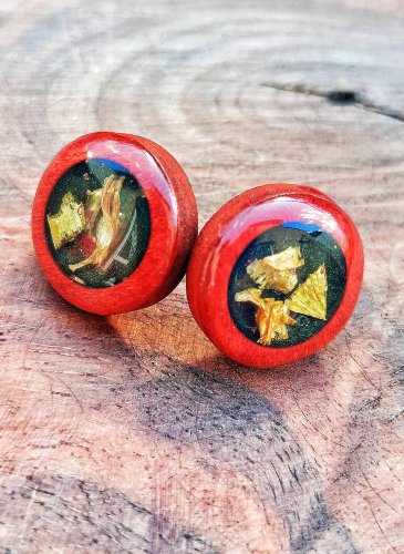 Drewniane kolczyki handmade ze słonecznikiem i żywicą Resin Pro | Prawdziwe kwiaty | 1,7 cm