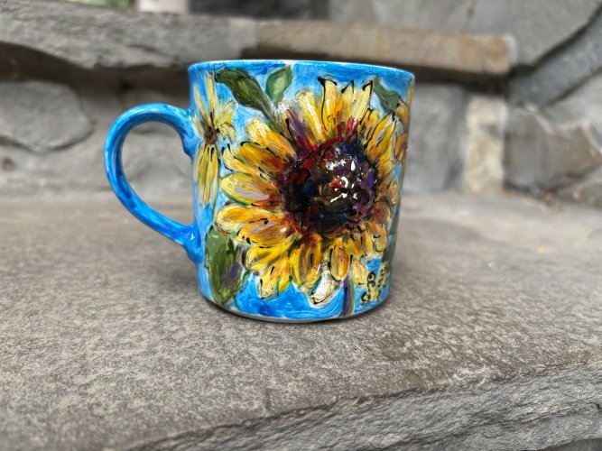Porcelanowy kubek ręcznie malowany Słoneczniki